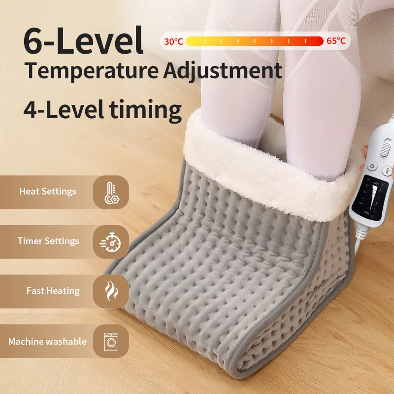 Soft Fleece Electric Heated Foot Warmer Auto-Off Feature Portable Household Bedroom Heater for Work Sleep Overheat Protection