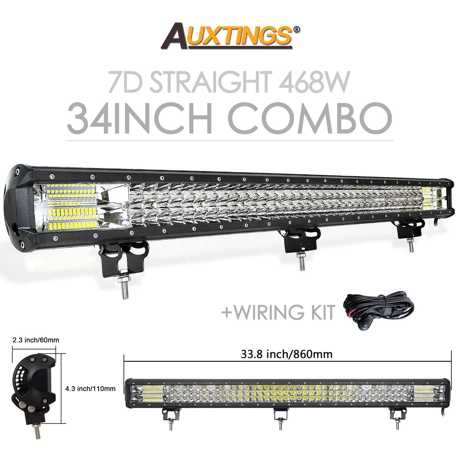 Auxtings 12-45in 180W-612W Tri-Row 7D LED Light Bar Offroad Led Bar Combo  Led Work Light Bar for Truck SUV ATV 4x4 4WD 12v 24V
