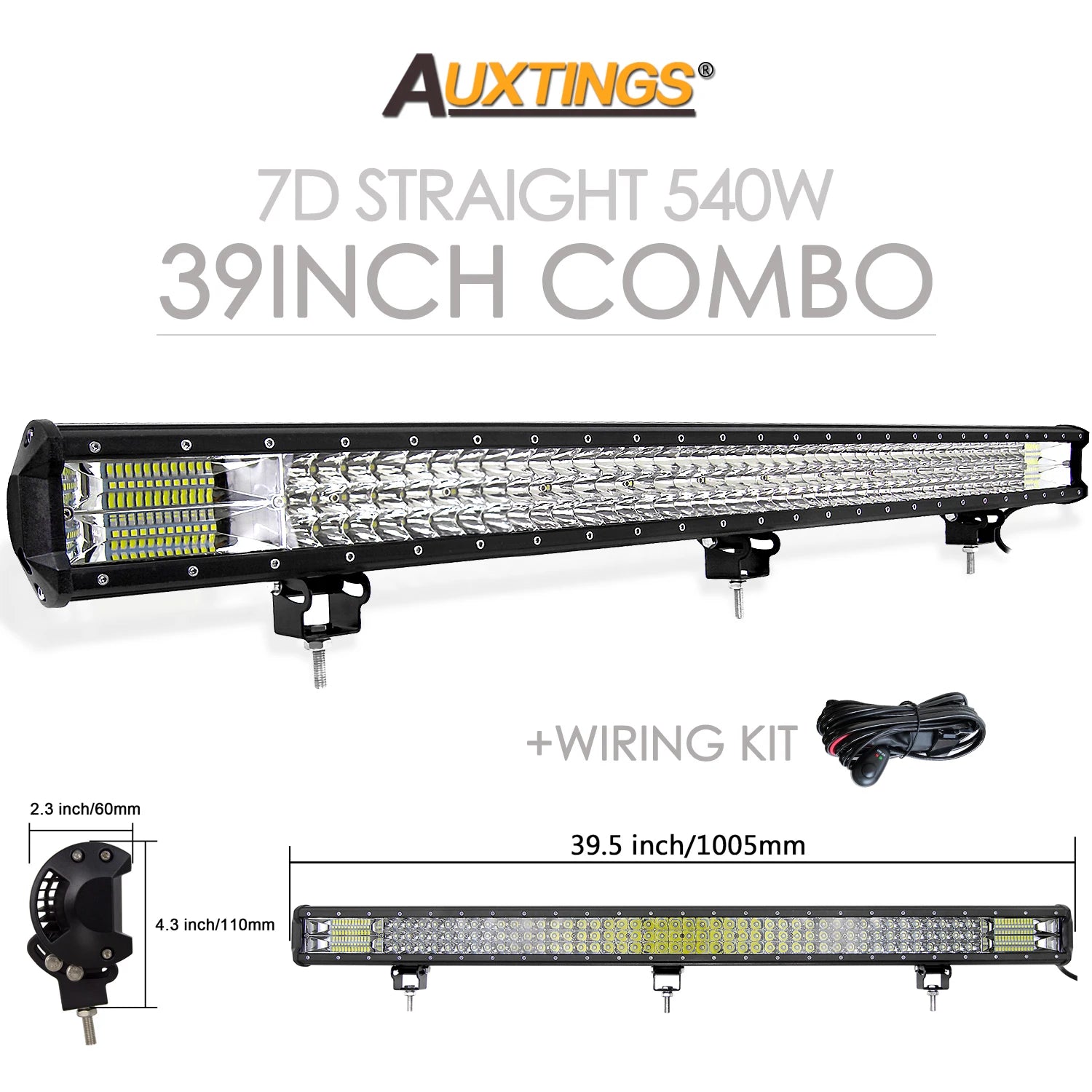 Auxtings 12-45in 180W-612W Tri-Row 7D LED Light Bar Offroad Led Bar Combo  Led Work Light Bar for Truck SUV ATV 4x4 4WD 12v 24V