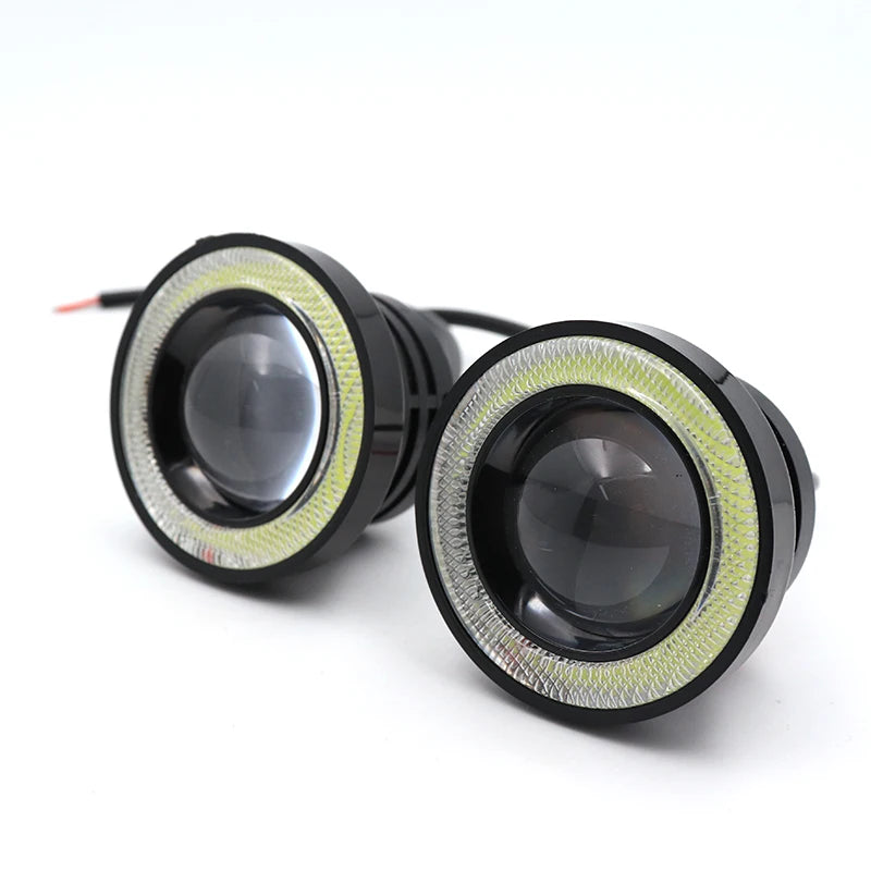 2pcs 3.0 Angel Eyes Fog Lamp 12V Universal 2.5 COB LED DRL Lamp 3.5 Driving Lights White Blue Pink Yellow Green 64/76/89mm