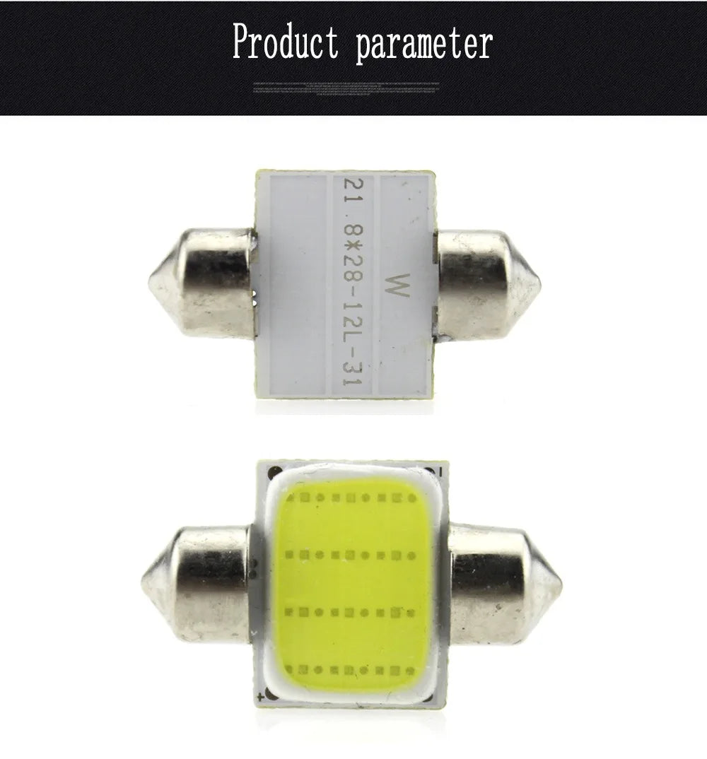 2pcs C10W C5W LED COB Festoon 31mm 36mm 39mm 41mm 42mm 12V White Bulbs Cars License Plate Interior Reading Dome Door Light 6500K