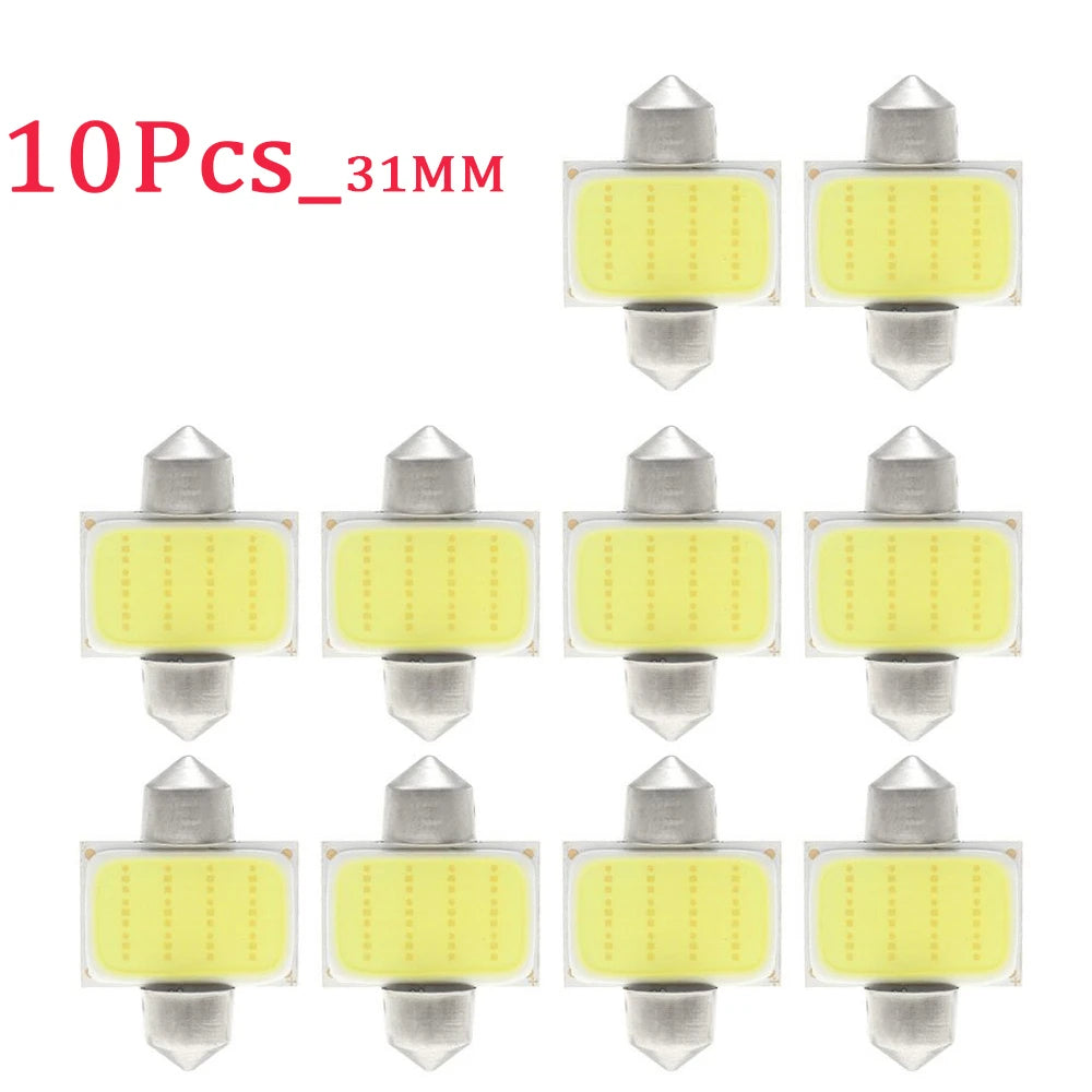 10Pcs/Lot White COB C5W LED Bulbs 12V 24V Car Auto Festoon Dome Interior LED Lights Lamp Roof Reading Bulb 31mm 36mm 39mm 41mm