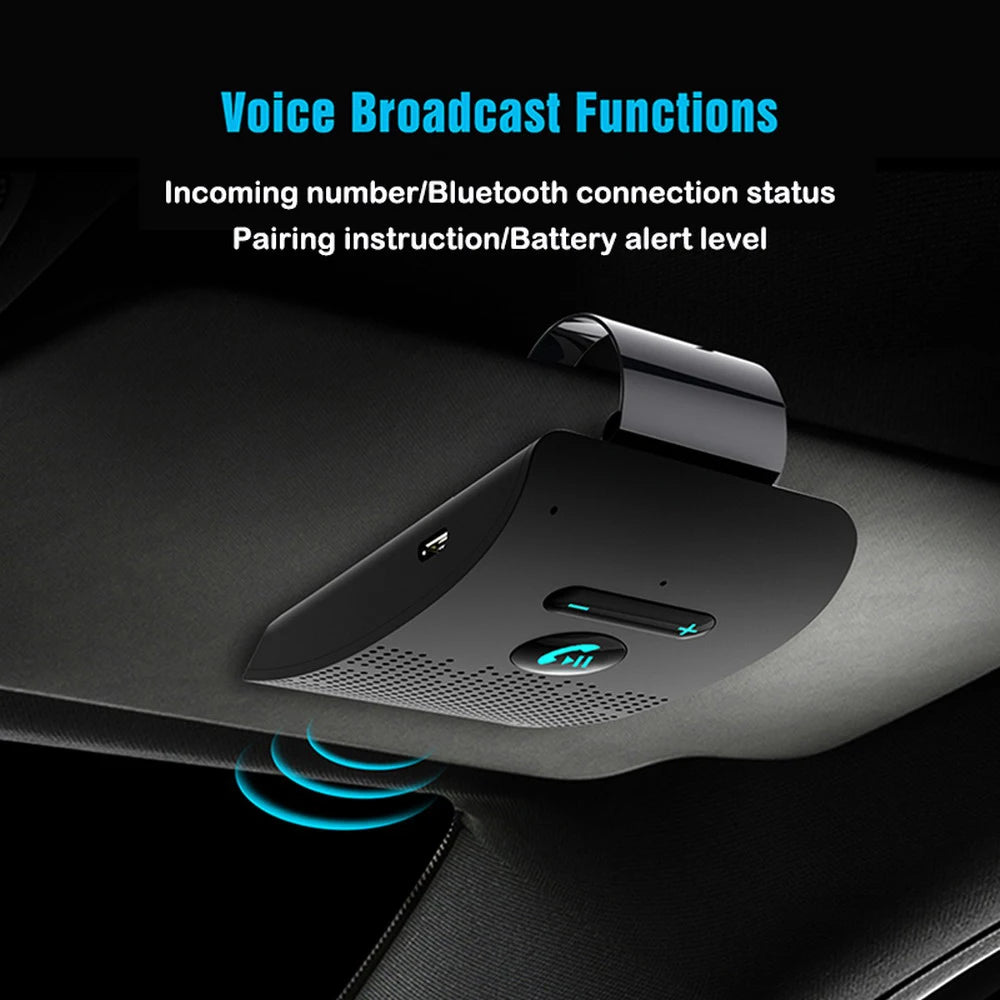 Bluetooth 5.0 Handsfree Car Kit Loud Speakerphone MP3 Music Player Sun Visor Clip Universal Wireless Audio Receiver