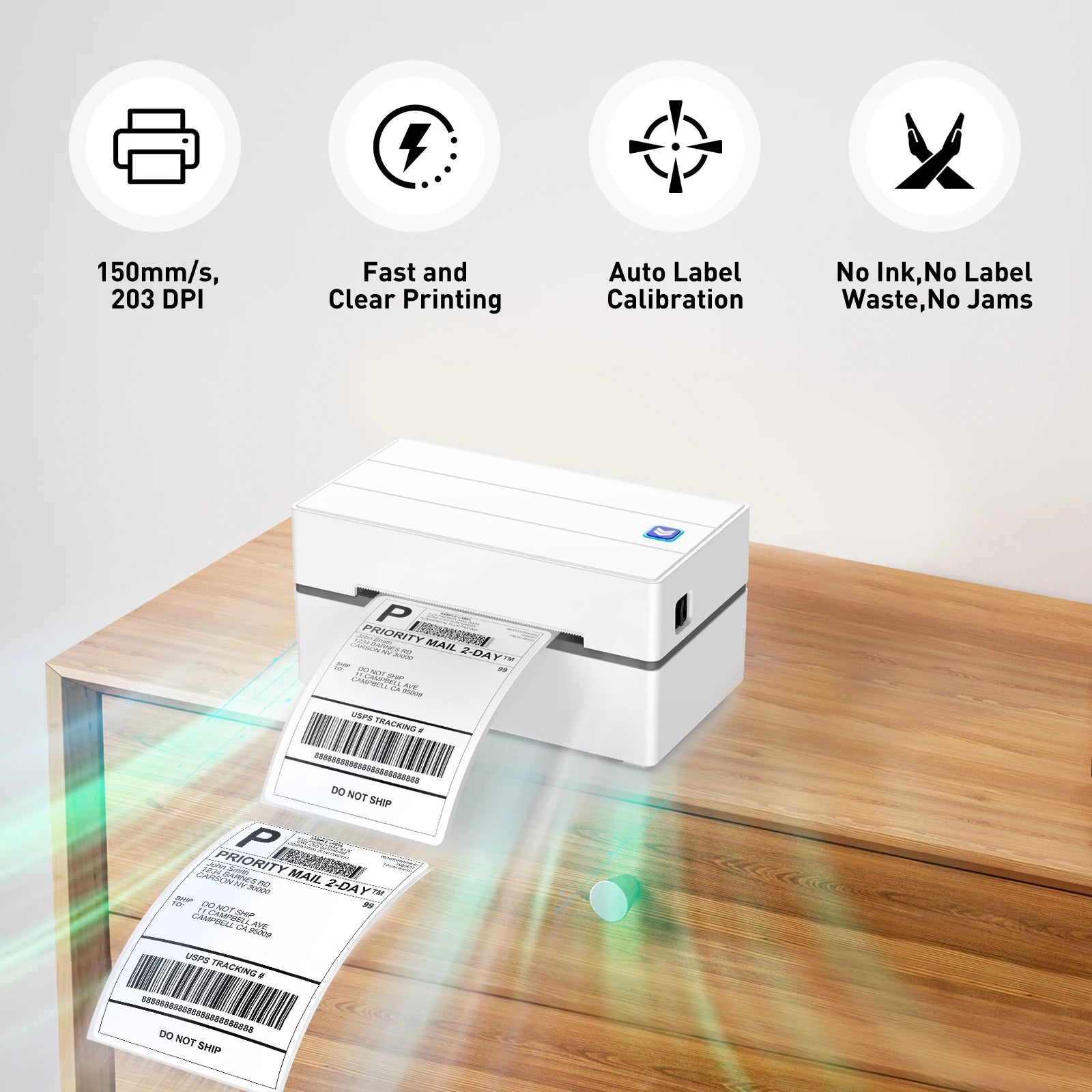 Uyin Y810 4-Inch Thermal Print Shipping Label Printer Bluetooth Interface 203DPI Resolution for Barcode QR Code Label Printers