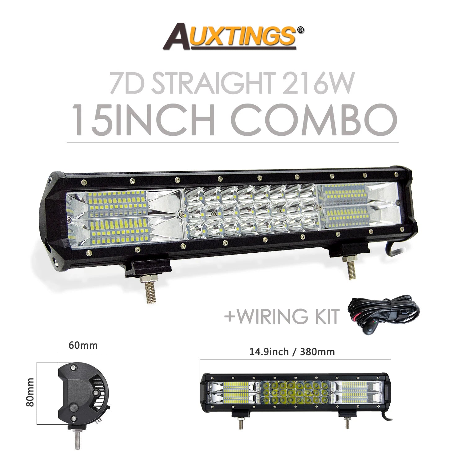Auxtings 12-45in 180W-612W Tri-Row 7D LED Light Bar Offroad Led Bar Combo  Led Work Light Bar for Truck SUV ATV 4x4 4WD 12v 24V