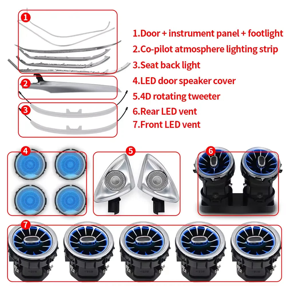 W205 Turbine Air Vents Rotary Tweeter Speaker Ambient Lights for Mercedes-Benz C-class W205 GLC X253 C43 C63 C260