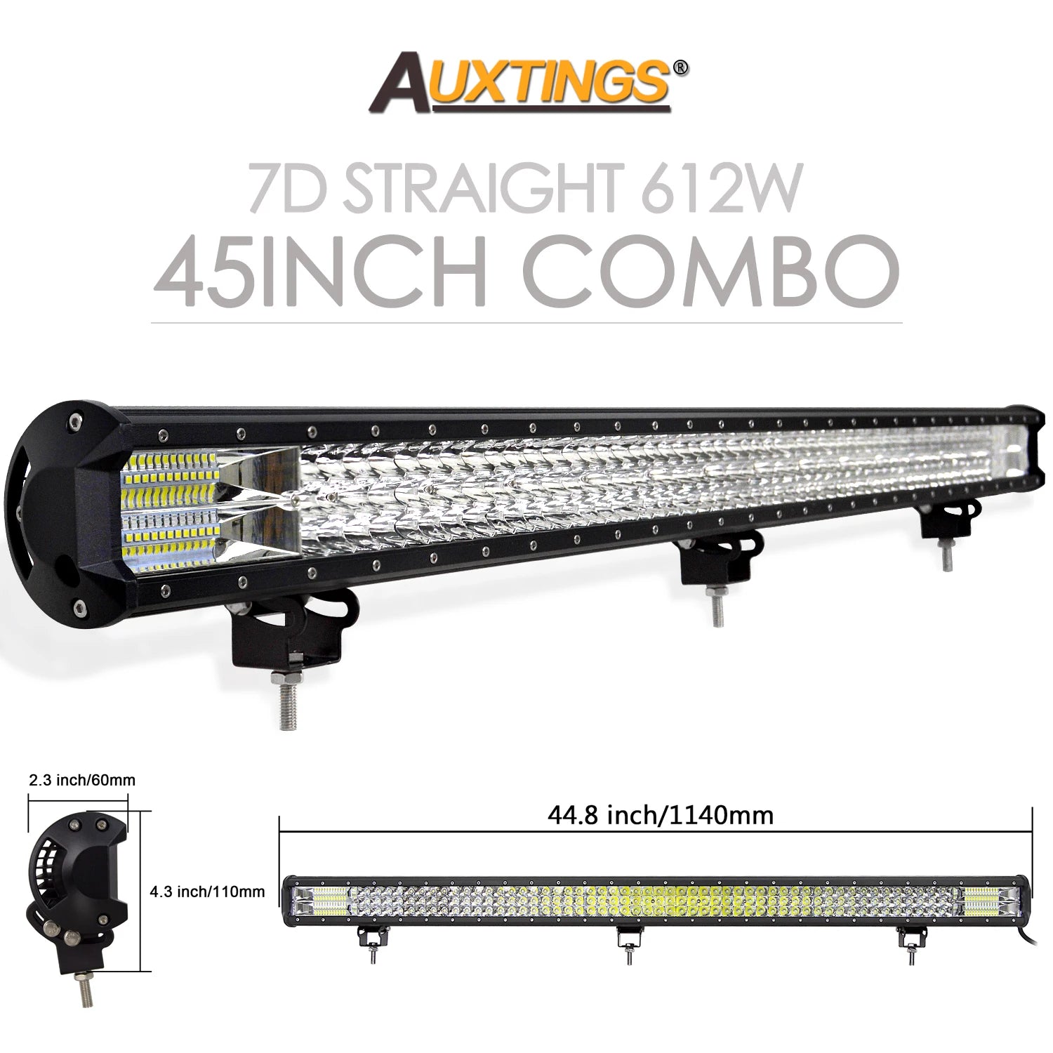 Auxtings 12-45in 180W-612W Tri-Row 7D LED Light Bar Offroad Led Bar Combo  Led Work Light Bar for Truck SUV ATV 4x4 4WD 12v 24V