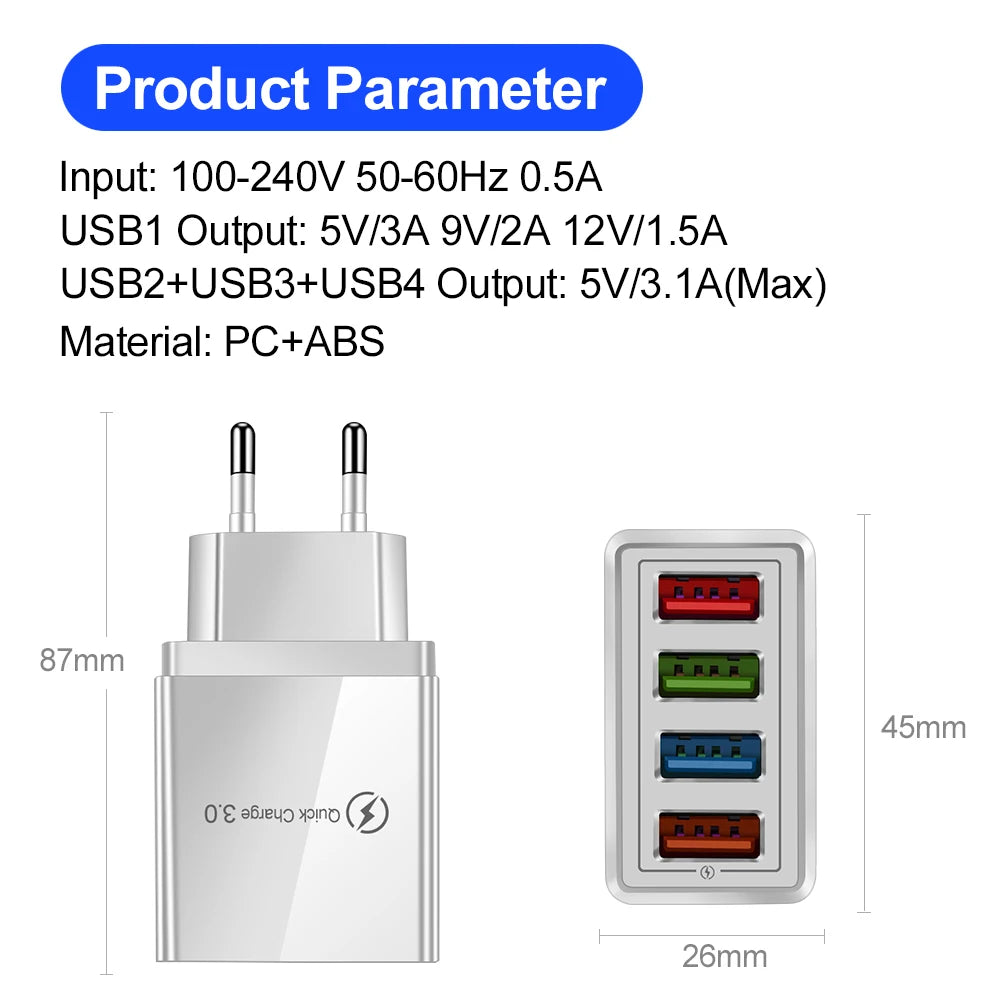 USB Charger 4 Port USB Quick Charge