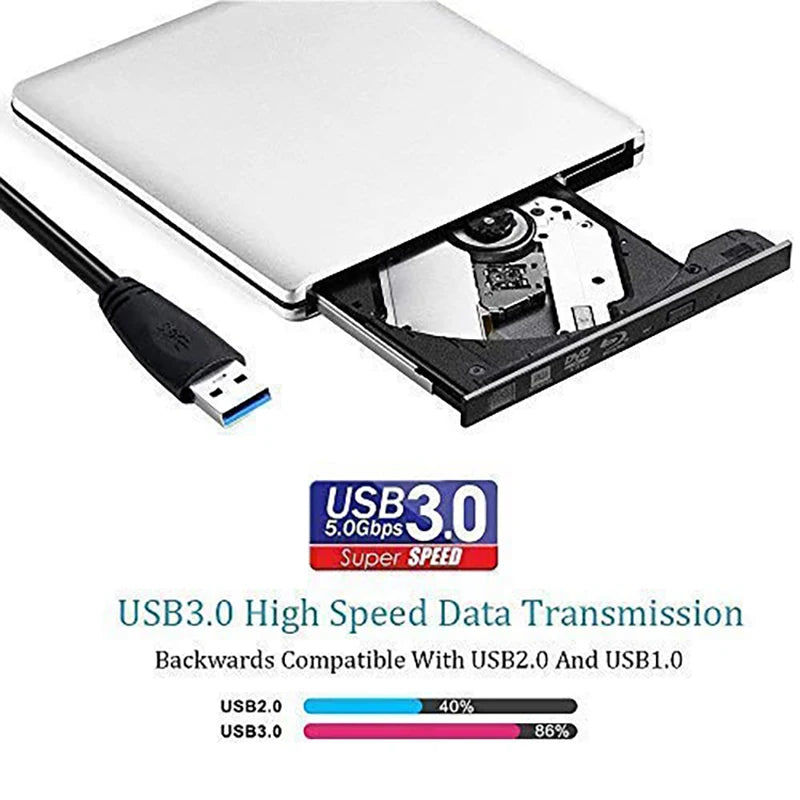 External USB3.0 Blu-Ray Reader Bluray Burner and Writer 3D BD-ROM Optical DVD Recorder BD-RE Bluray Play for Laptop/Desktop