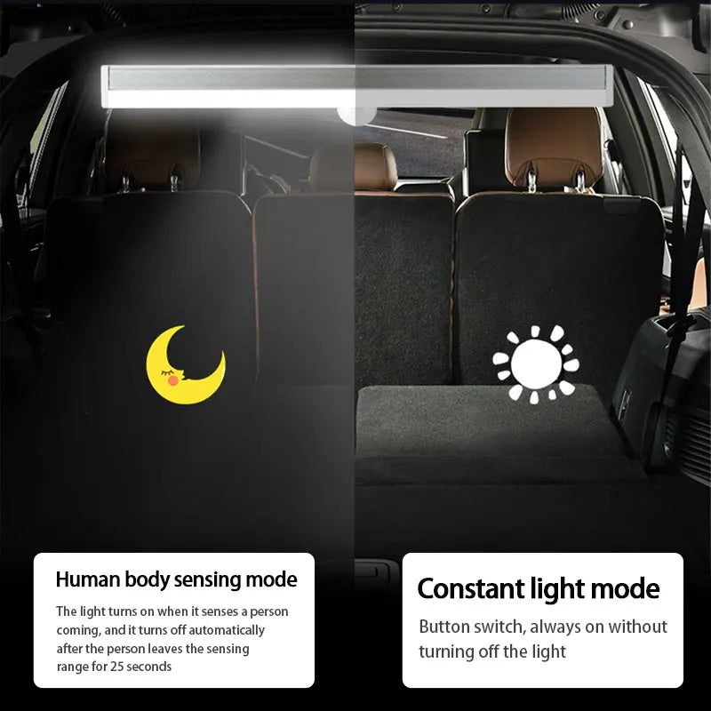 Wireless Car LED Strip Lights Foot Light Rechargeable Human Body Induction Night Light for Car Trunk Magnetic Reading Lamp