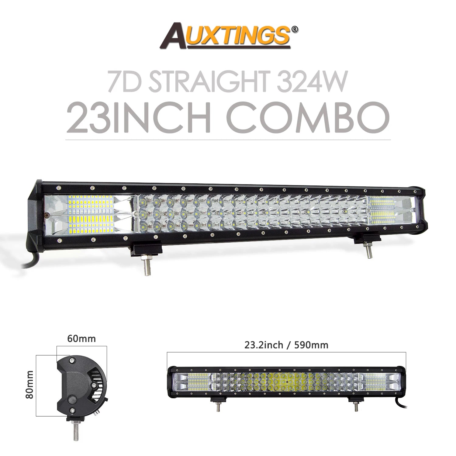 Auxtings 12-45in 180W-612W Tri-Row 7D LED Light Bar Offroad Led Bar Combo  Led Work Light Bar for Truck SUV ATV 4x4 4WD 12v 24V