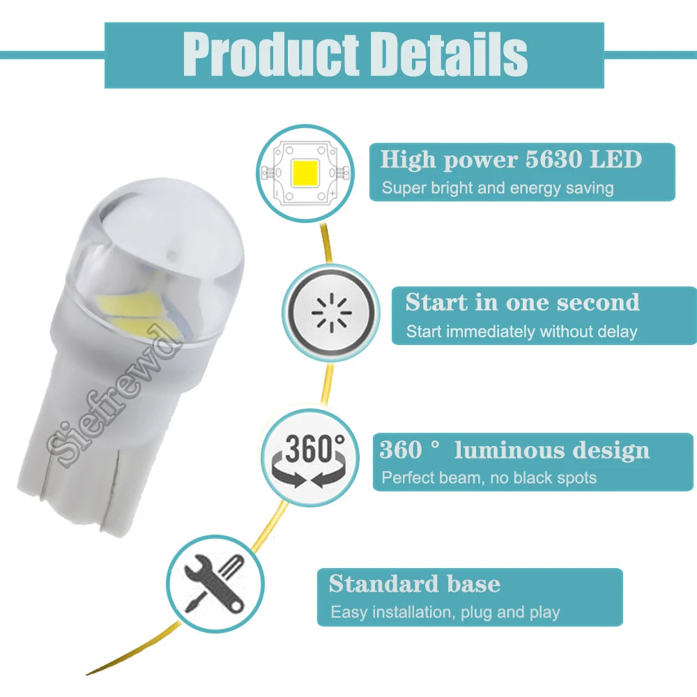 2Pcs T10 Warm White Car Light W5W 194 168 LED Wedge Bulb 6V 6.3V 12V Auto Interior Dome Map Motorbike Scooter Side Marker Lamp