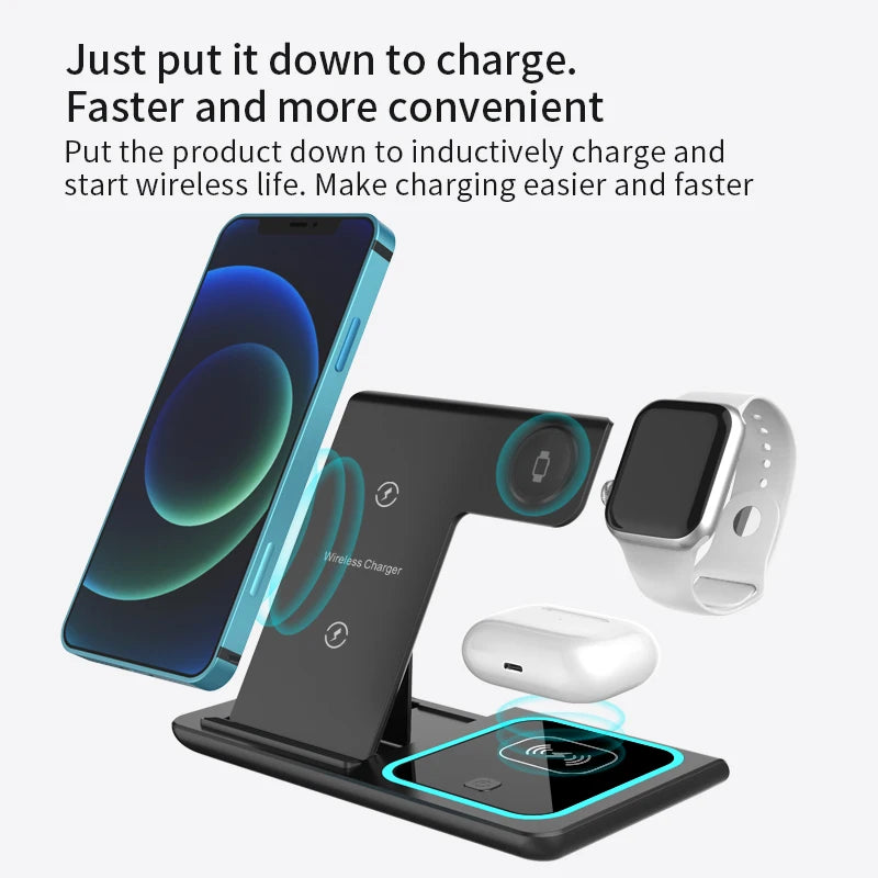 Trending Products 2025 New Arrivals 15W Fast Charger Magnetic 3 in 1 Wireless Charger with Led Lamp for Iphones 15 Pro Max