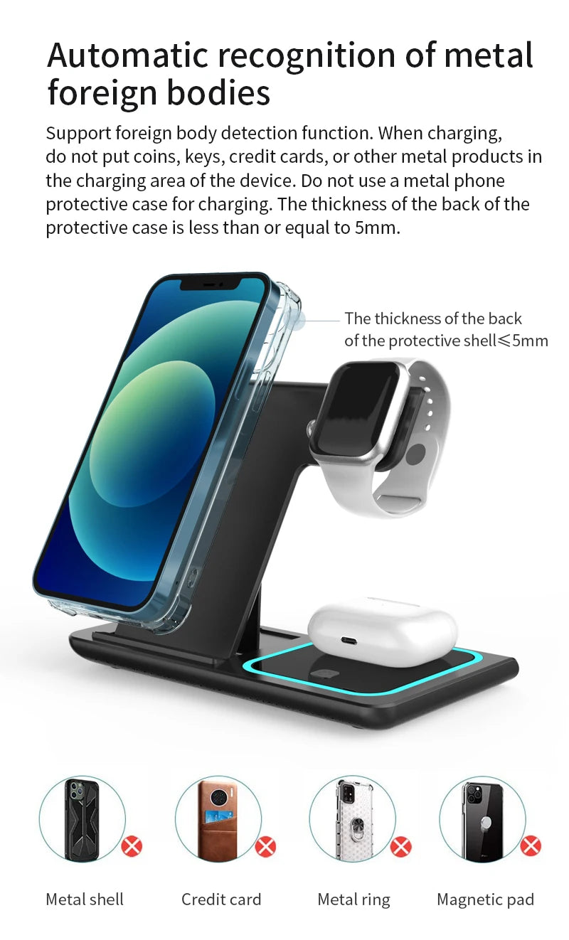 Trending Products 2025 New Arrivals 15W Fast Charger Magnetic 3 in 1 Wireless Charger with Led Lamp for Iphones 15 Pro Max