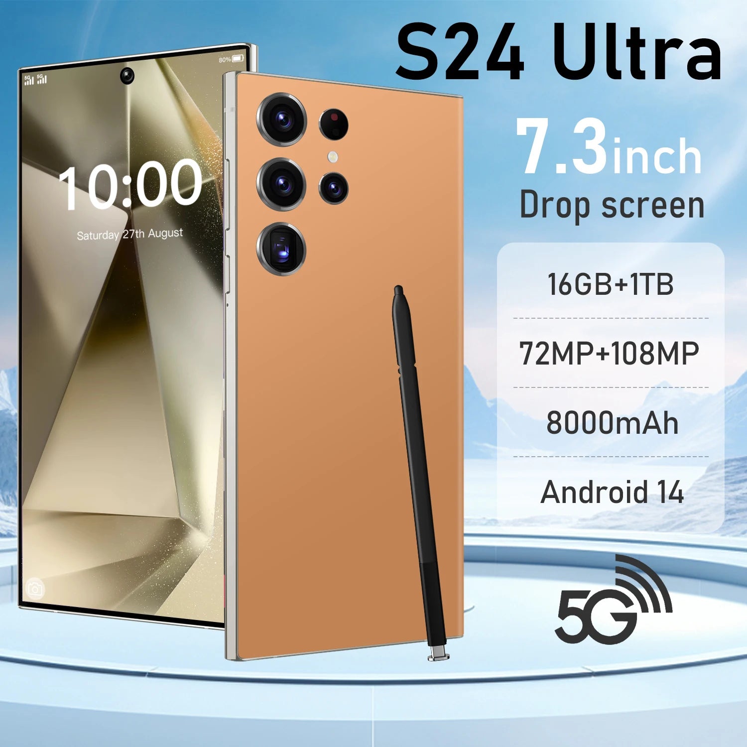 Hot Selling S24 Ultra 5G 7.3-Inch HD Screen Original Smart Phone High Quality Sound Smartphones Equipped with Stereo Speakers