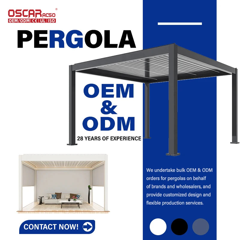 Modern Motorized Waterproof Aluminum Pergola Outdoor Furniture Garden Patio Foshan Pergola