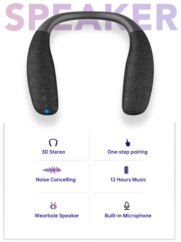 Bluetooth Speakers Neckband Wireless Wearable Speakers Home Outdoor Wireless Speakers 10Hrs True 3D Stereo Sound with Microphone