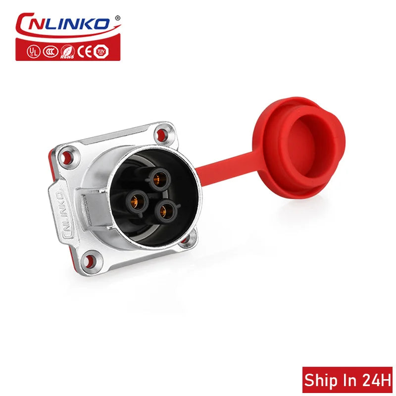 Cnlinko LP24 Plastic IP67 Waterproof 3pin Aviation Electric Plug Socket AC500V 25A Power Connector for Circular Wire Connection