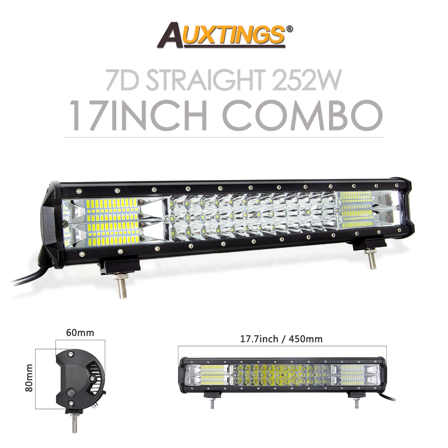 Auxtings 12-45in 180W-612W Tri-Row 7D LED Light Bar Offroad Led Bar Combo  Led Work Light Bar for Truck SUV ATV 4x4 4WD 12v 24V