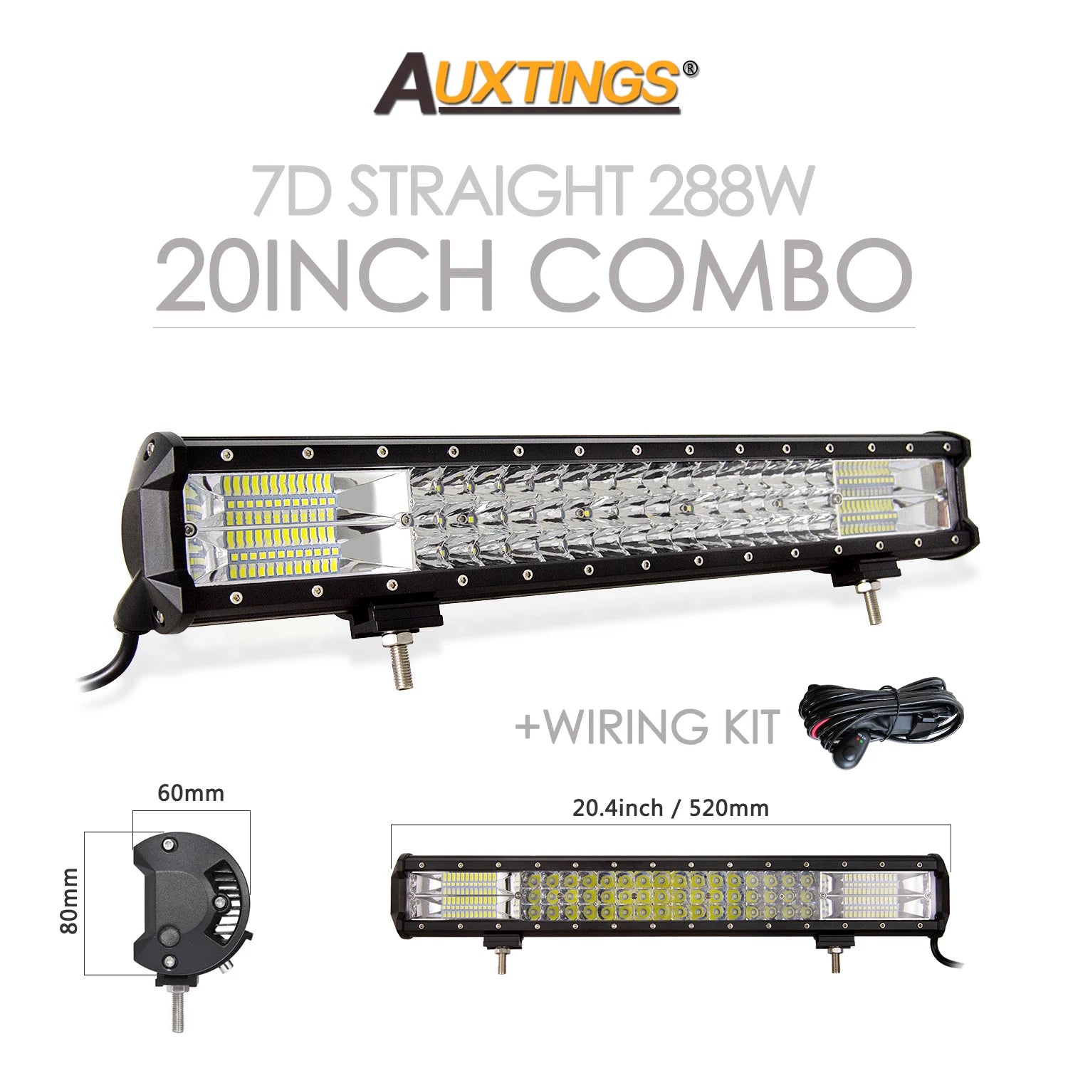 Auxtings 12-45in 180W-612W Tri-Row 7D LED Light Bar Offroad Led Bar Combo  Led Work Light Bar for Truck SUV ATV 4x4 4WD 12v 24V