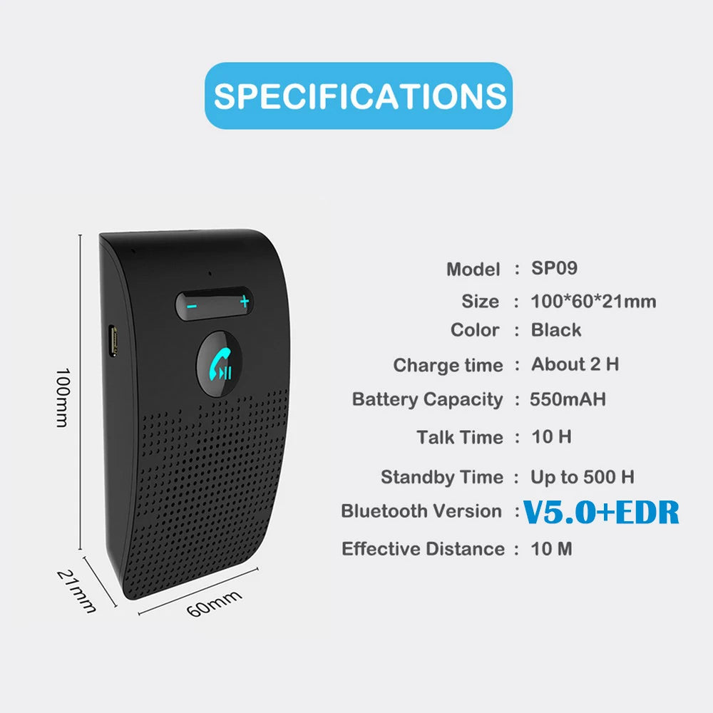 Bluetooth 5.0 Handsfree Car Kit Loud Speakerphone MP3 Music Player Sun Visor Clip Universal Wireless Audio Receiver