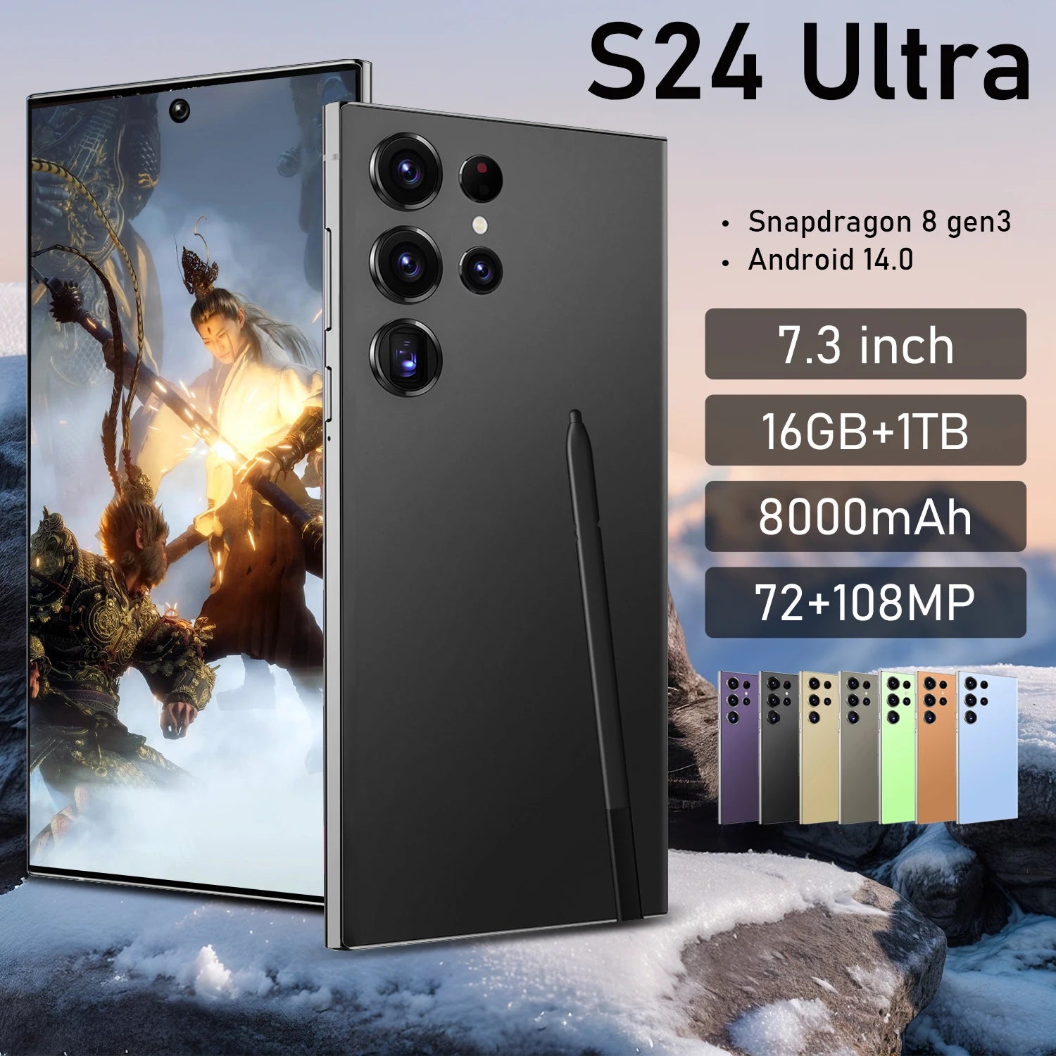 Hot Selling S24 Ultra 5G 7.3-Inch HD Screen Original Smart Phone High Quality Sound Smartphones Equipped with Stereo Speakers