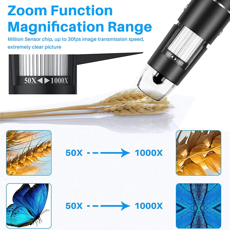 1600X 1000X Digital Microscope Camera 8LED industry Magnifier USB WiFi Endoscope for Smartphone PCB Inspection Tools