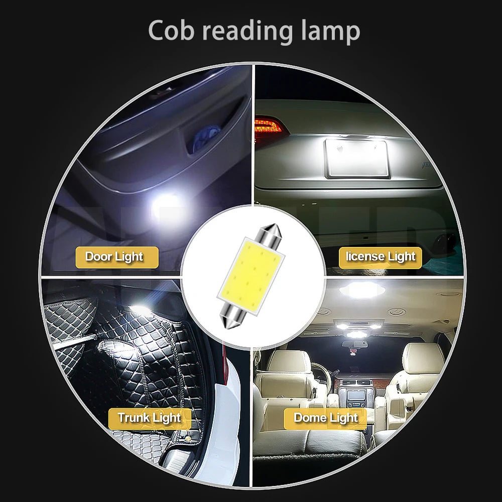 10Pcs/Lot White COB C5W LED Bulbs 12V 24V Car Auto Festoon Dome Interior LED Lights Lamp Roof Reading Bulb 31mm 36mm 39mm 41mm