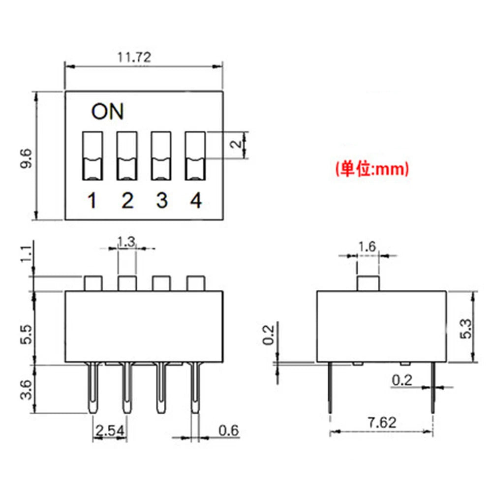 35PCS/LOT Dip Switch Kit In Box 1 2 3 4 5 6 8 Way 2.54mm Toggle Switch Red Snap Switches Mixed Kit Each 5PCS Combination Set