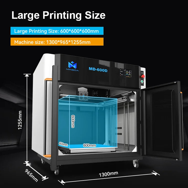 MD-600D Large Robot 3d Printed Custom Large Format Dual Nozzle 600*600mm 3d Printers