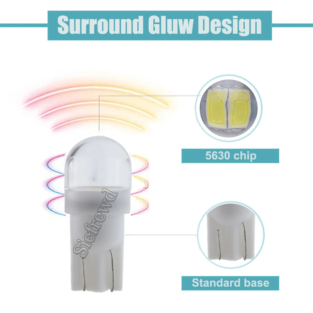 2Pcs T10 Warm White Car Light W5W 194 168 LED Wedge Bulb 6V 6.3V 12V Auto Interior Dome Map Motorbike Scooter Side Marker Lamp