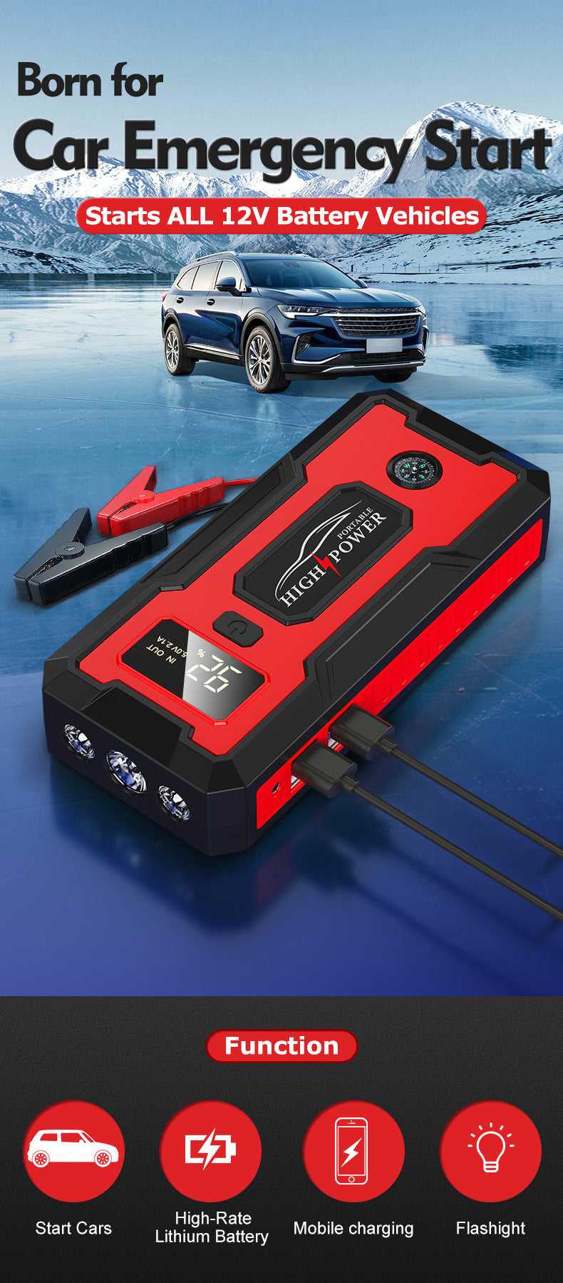 12V Power Bank 98000mAh Jumpstarter Auto Buster Emergency Booster Car Charger Jump Start Car Starting Device Battery