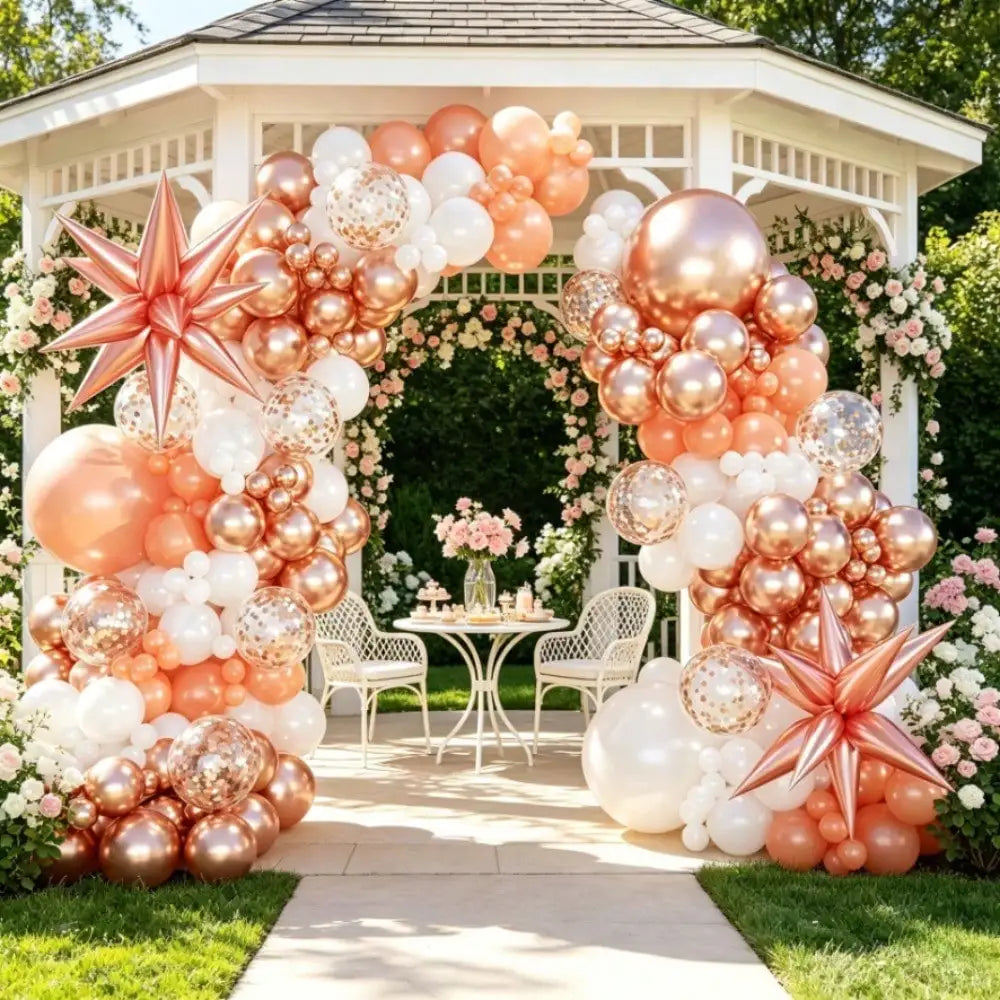 99pcs Rose Gold Orange White Balloon Garland Arch Kit, Star Foil Balloon & Gold Confetti Balloons, Boho Beach Wedding Bridal Shower Birthday Party Decor Supplies