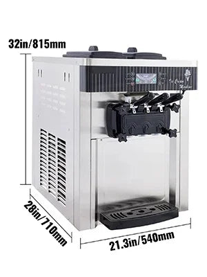 Sihao 2200W Ice Cream Machine 5.3-7.4Gal/H Soft Serve with LED Display Auto Clean 3 Flavors Sweet Cone Freezing Equipment
