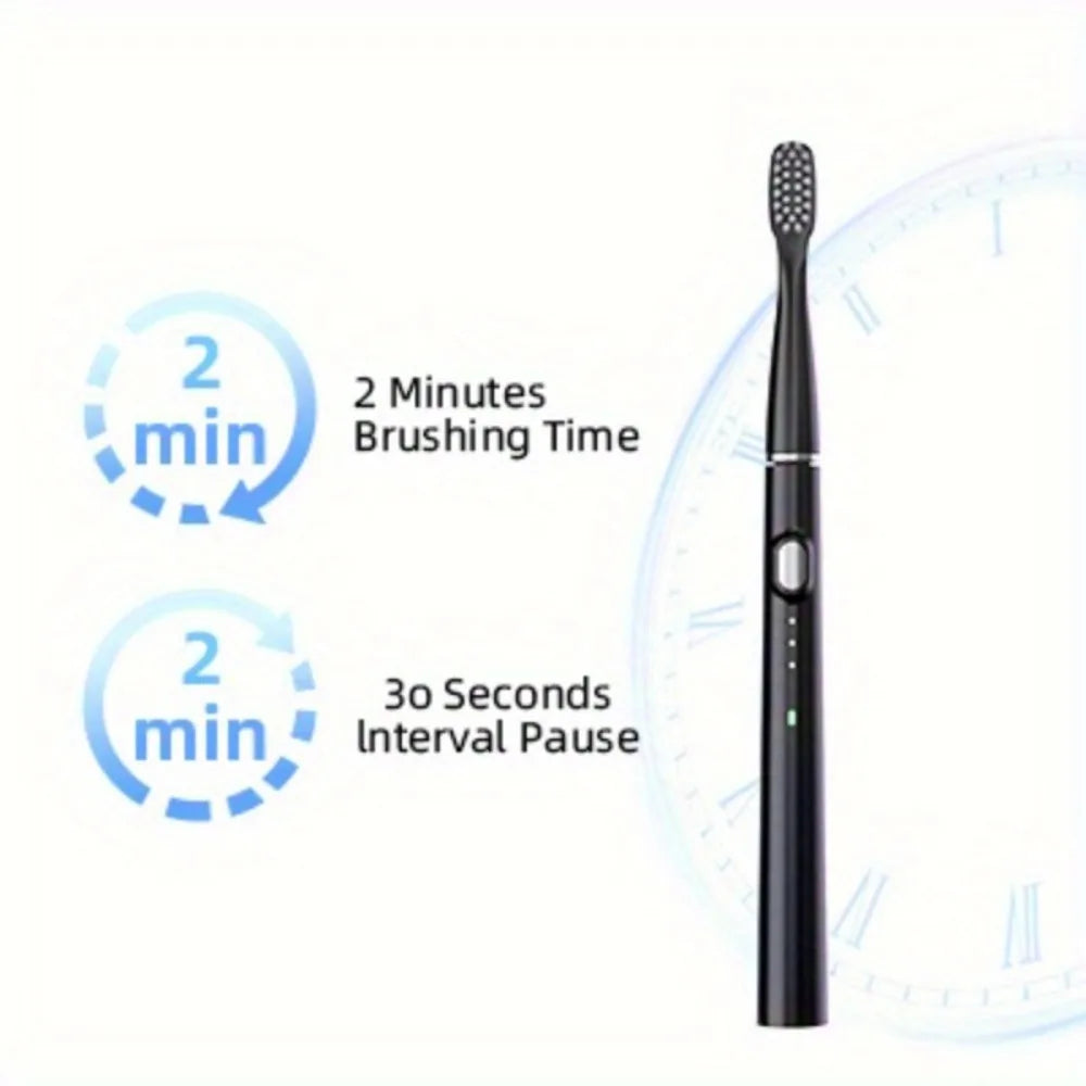Keep your smile fresh on the go with this portable USB rechargeable electric toothbrush—comes with 6 replaceable brush heads for lasting clean and convenience!