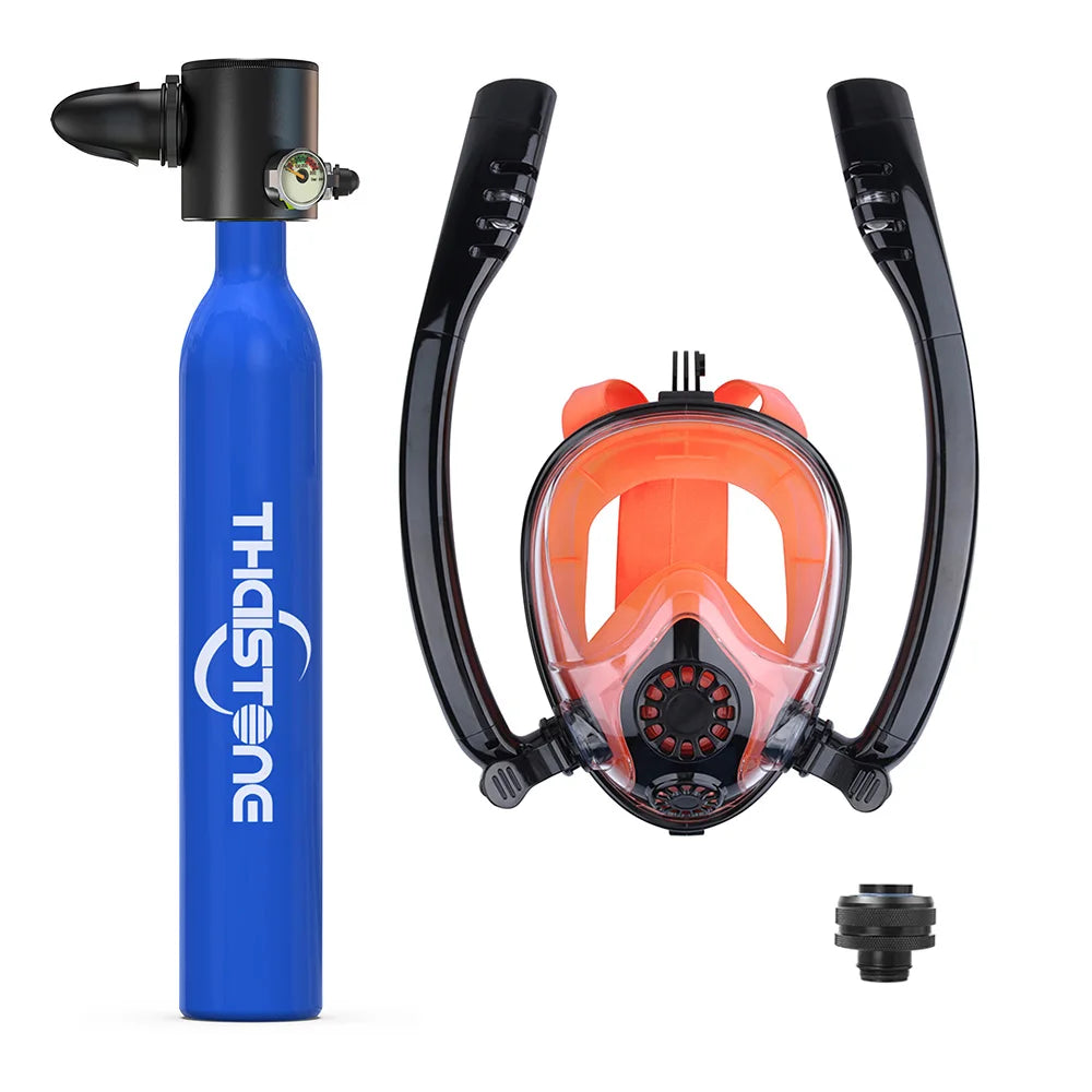 THAISTONE Diving Tank with Snorkel Mask 0.5L Mini Scuba Portable Lungs Oxygen Cylinder Full Face Diving Mask 5-10 Mins