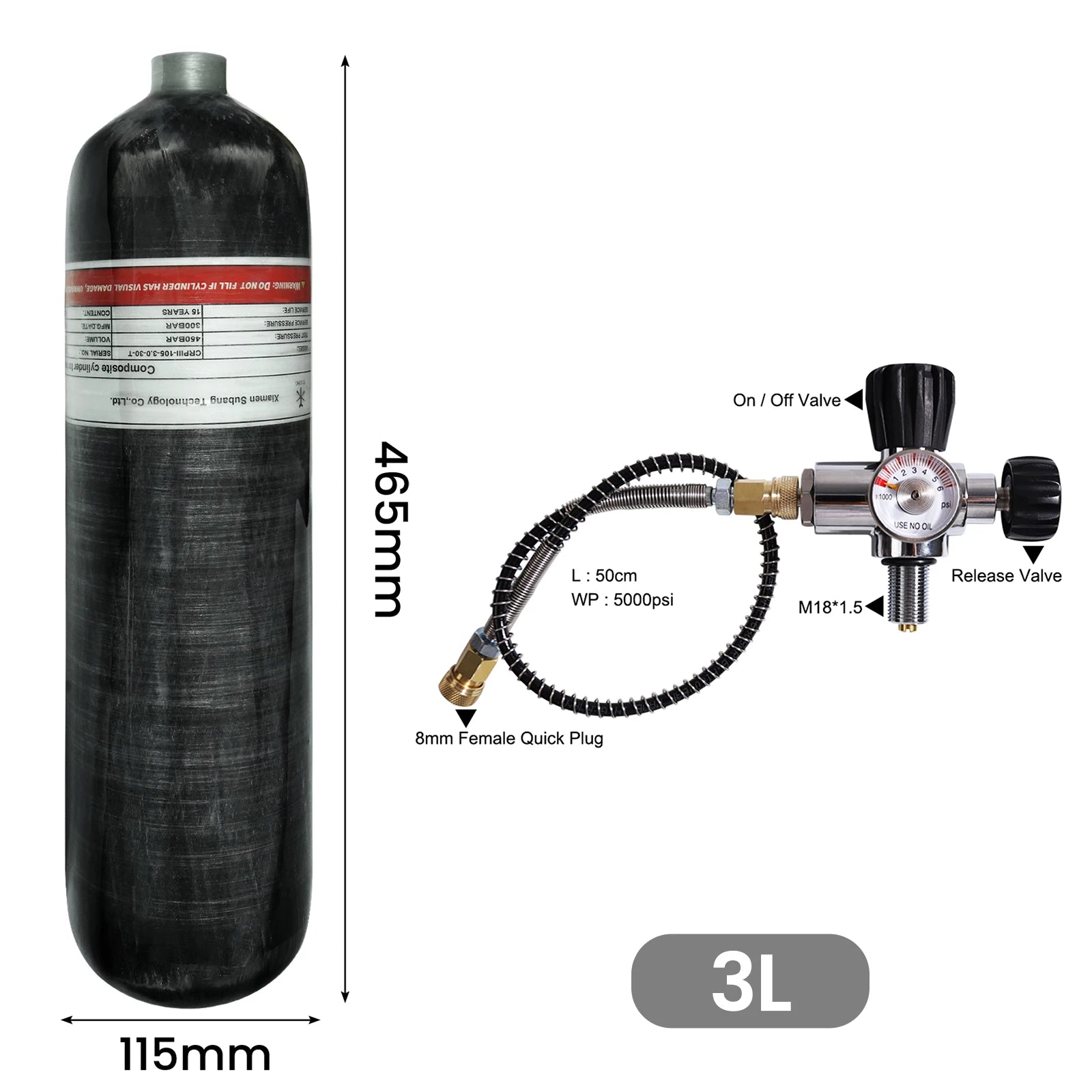 TUXING 300Bar 3L Carbon Fiber Cylinder 4500psi High Pressure Air Tank Scuba Diving Tank Fill Station Valve Regulator M18*1.5