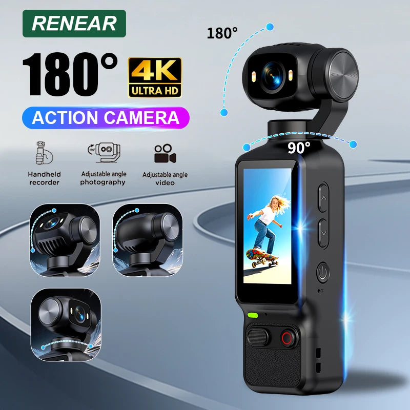 Portable HD 4K Action Camera Manual 90 180 Degree Rotation For YouTube Vlog Video Recording Record Life Handheld Action Camera