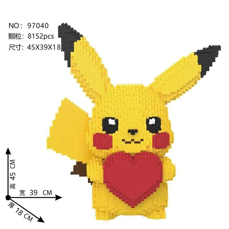 Pokemon Pikachu Building Blocks 45cm Light Up Heart Shape Bricks Toy Gift for Adults Kids Stress Relief
