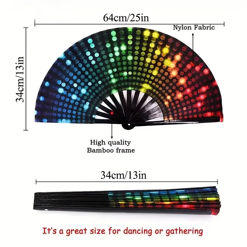 One Pack Large Carnival Folding Fan Fan Craft Fan with Energetic Neon Mushroom Pattern Can Be Used for Both Men and Women
