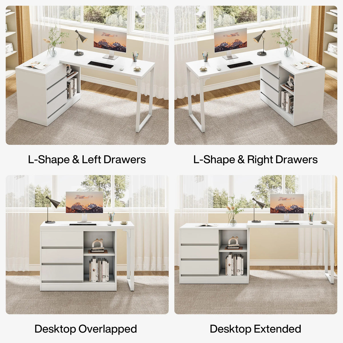 Tribesigns L-Shaped Computer Desk with Drawers and Shelves, Reversible Corner Office Desk Study Writing Table for Home Office