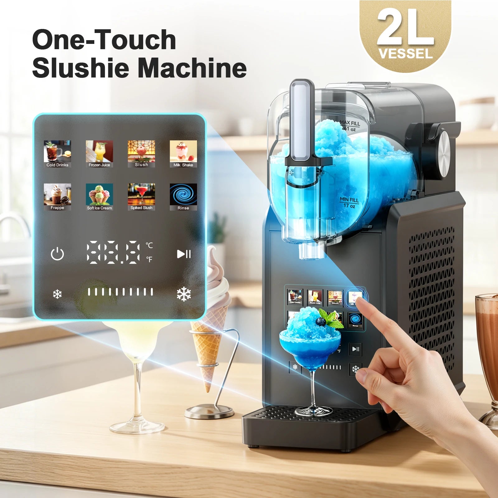 2-in-1 Slushie Machine 90 oz Large Capacity Frozen Drink Maker No Ice Needed Auto-Clean with LED Display for Home Party Festive Gatherings
