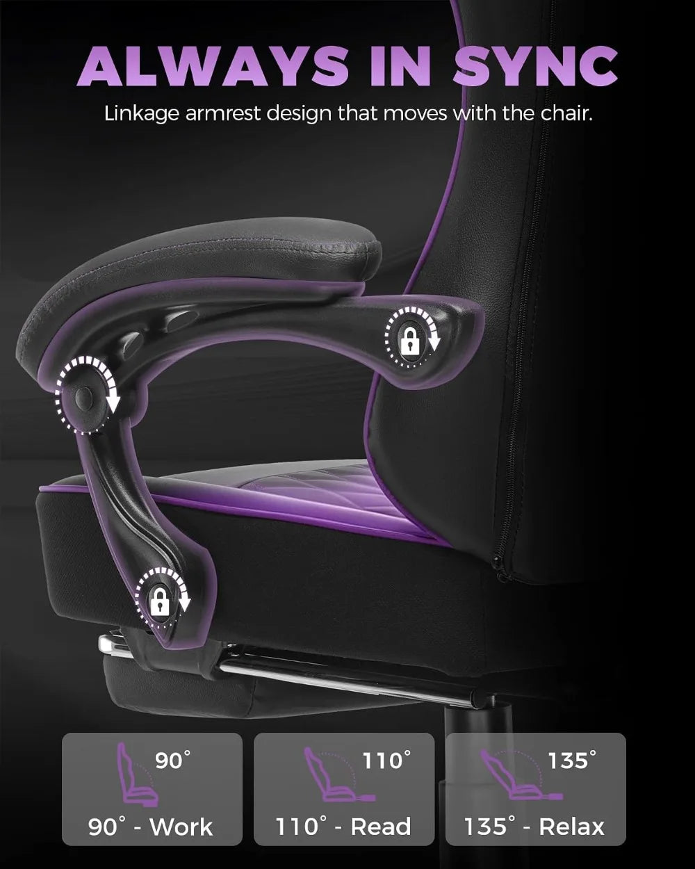 Gaming Chair Wide Seat 350LBS Big Tall Adults Purple Gradient Footrest