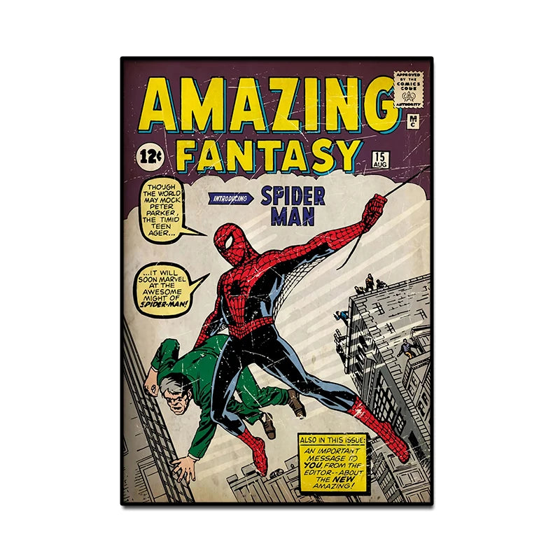Retro Marvel Super Hero Decorative Painting Anime Spider Man Art Poster American Film Mural Home Childrens Room Wall Decor Pr