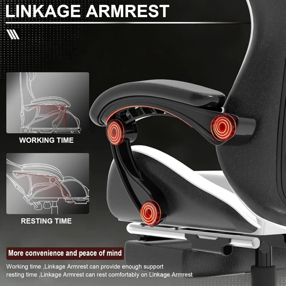 Computer Gaming Chair, Ergonomic Gaming Chair, Leather Office Chairs with Foot Rest, Back Recliner Height Adjustable White+Black