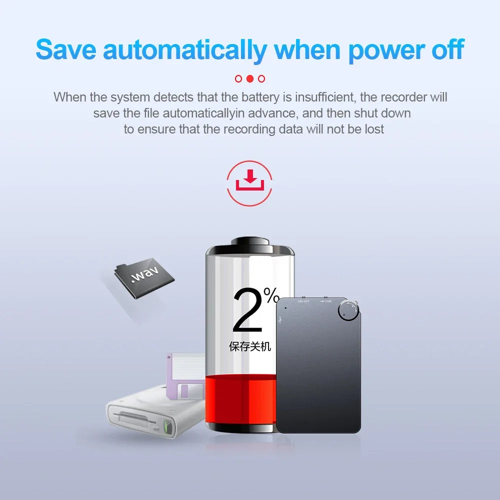 Capture every word clearly with this ultra-thin digital voice recorder—offering up to 150 hours of recording time in a sleek, compact design!