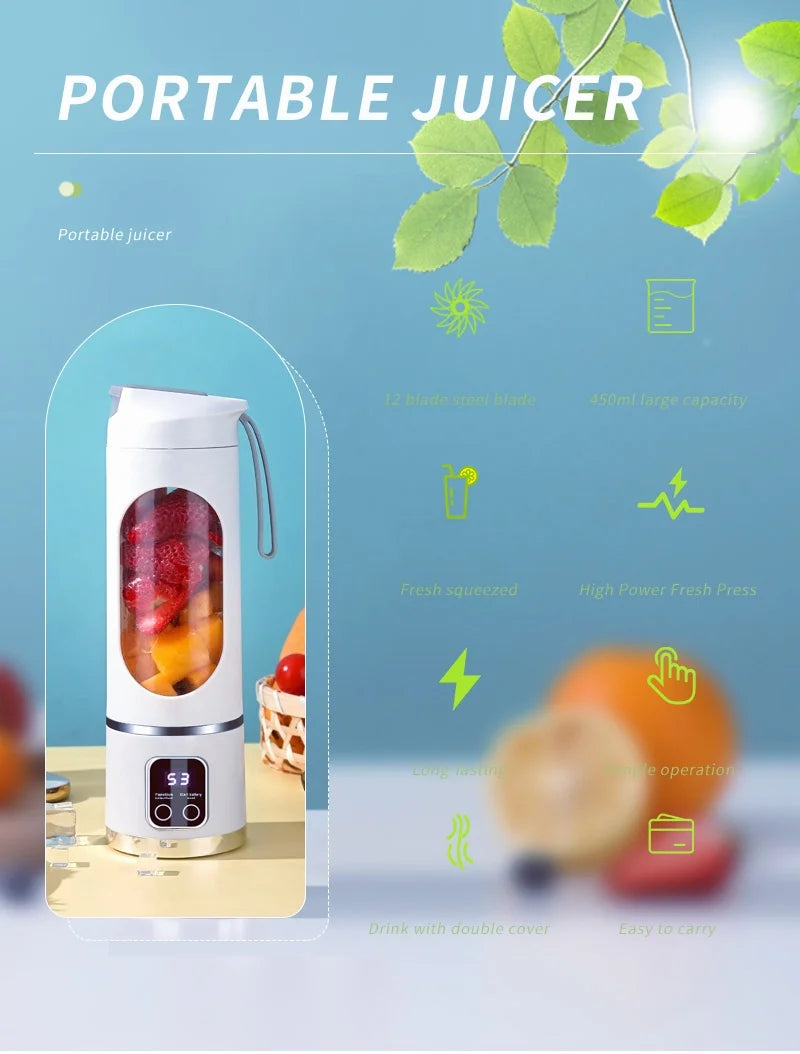8-blade USB charging, smoothie, kitchen ingredient processor, portable juicer, 3-speed adjustable multi-function mixer juicer