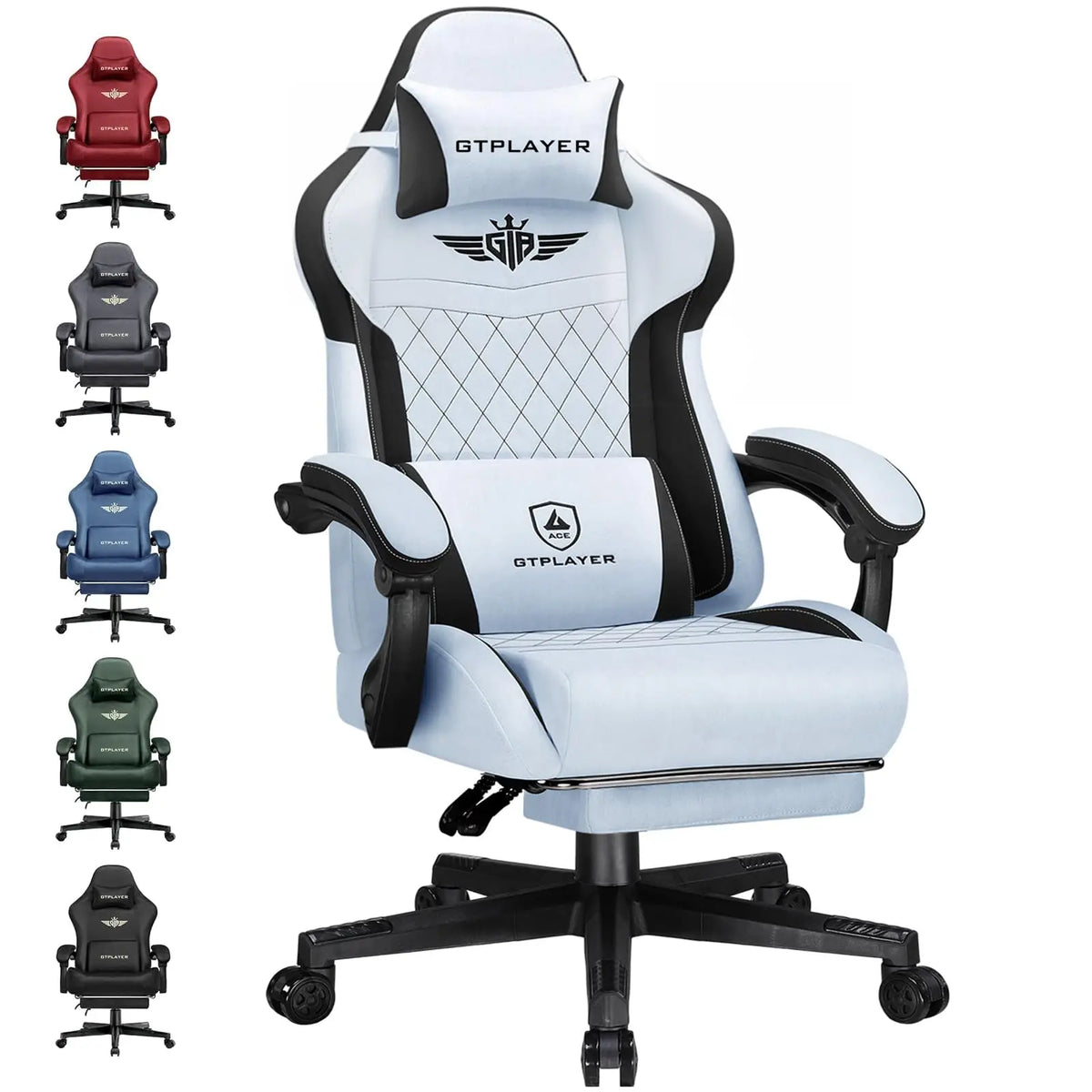 GTPLAYER Gaming Chair Fabric with Pocket Spring Cushion, Big and Tall Gamings Chairs 350LBS High Back Computer Chair with Footrest for Adults Lumbar Support Swivel Game Chair for Office Light Black