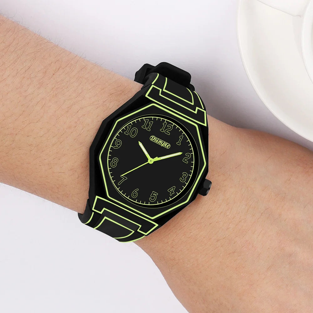 Preppy Style Quartz Wrist Watch - Round Dial, Electronic Drive, Silicone Strap, Unisex