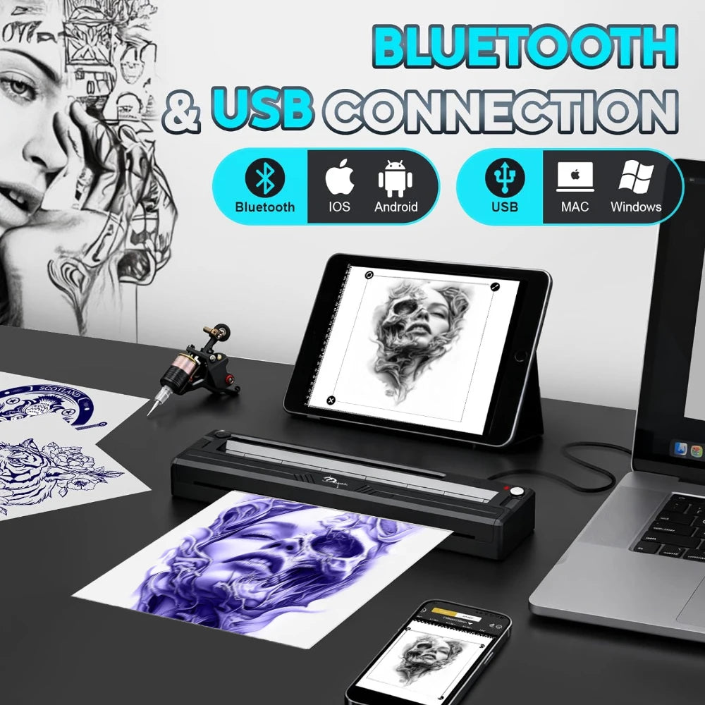 Wireless M8 Tattoo Transfer Stencil Printer Thermal Machine Kit Compatible with Smartphone & PC Tattoo Printer